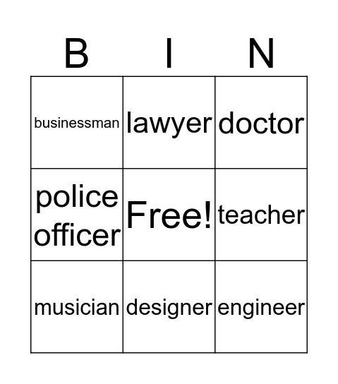types of job Bingo Card