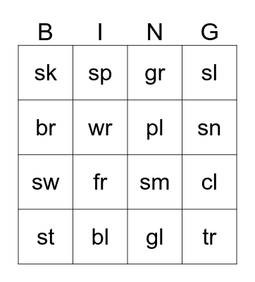 Blends Bingo Card