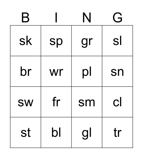 Blends Bingo Card