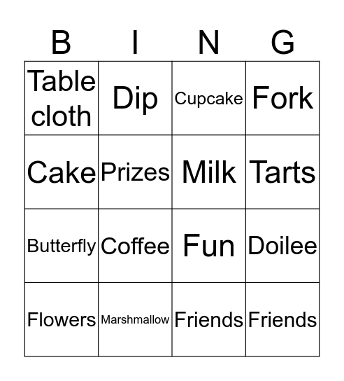 Ladie's Tea Bingo Card