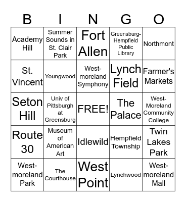 New Neighbors of Greensburg Bingo Card