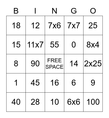 Mathamatics Bingo  Bingo Card