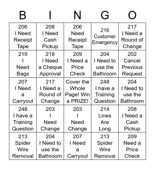 Action Code Bingo! Bingo Card