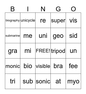 greek and latin roots  Bingo Card