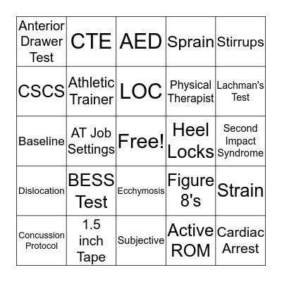 Sports Medicine Bingo Card