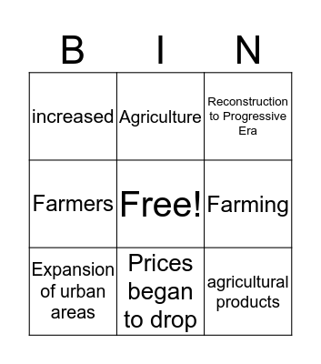 Farming Boom and Bust Bingo Card