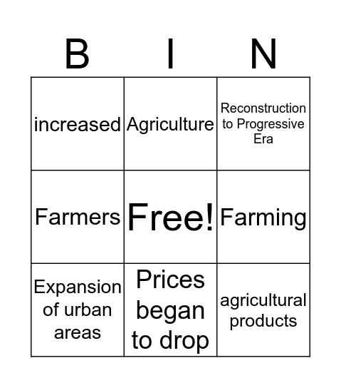 Farming Boom and Bust Bingo Card