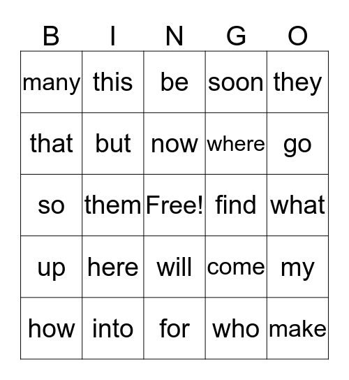 Hadley's Sight Words Bingo Card