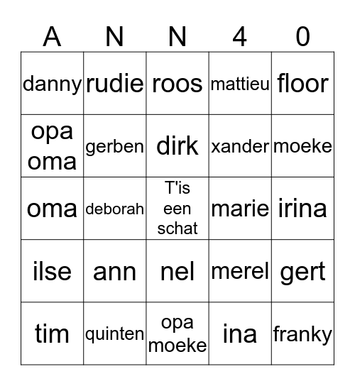 Ann is 40!!! Bingo Card