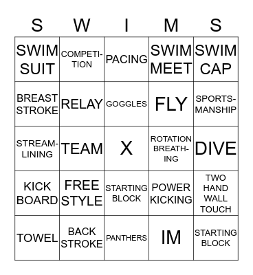 PETRIDES SWIM TEAM  Bingo Card
