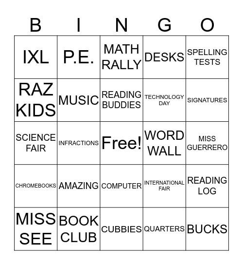 5A BINGO  Bingo Card