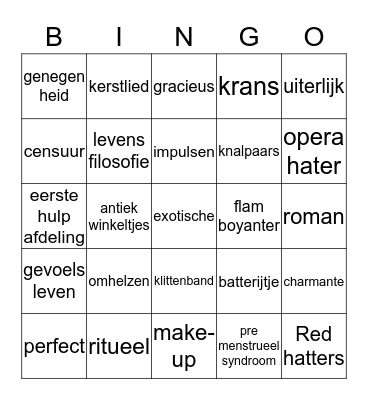 Party Alie Bingo Card