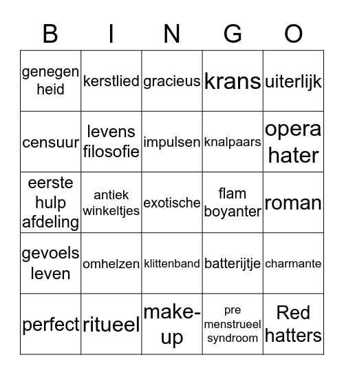 Party Alie Bingo Card