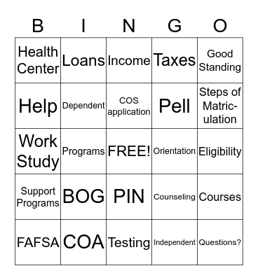 College of the Sequoias Bingo Card