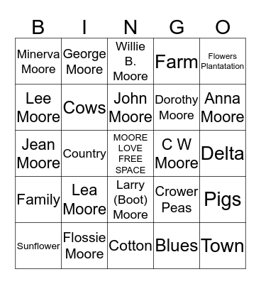 M O O R E Bingo Card