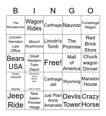 Road Trip Bingo - 2017 Bingo Card