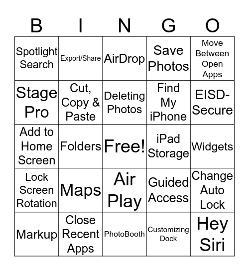 iPad Tricks & Troubleshooting Bingo Card
