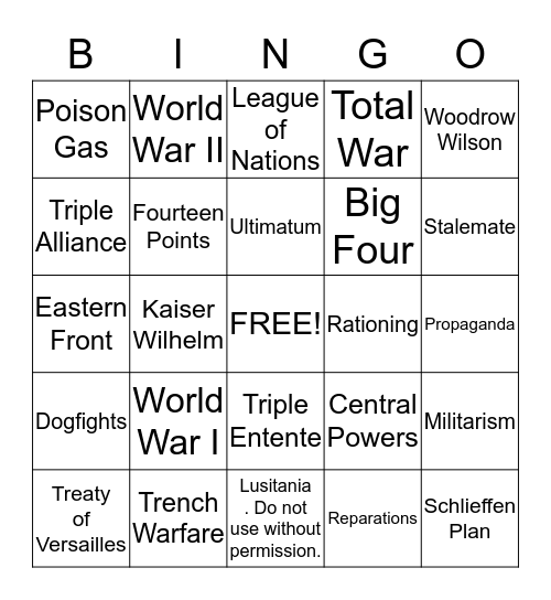 World War History Bingo Card