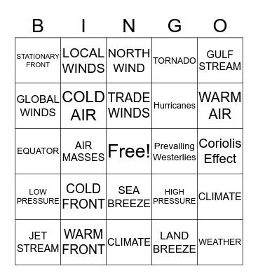Weather  Bingo Card