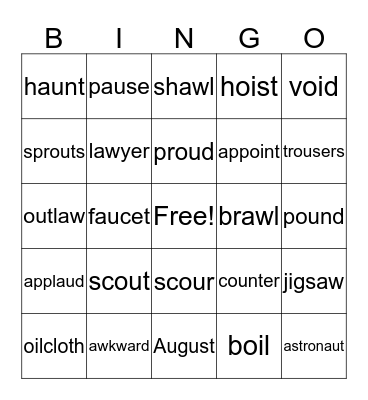 au/aw, ou, oi/oy Bingo Card