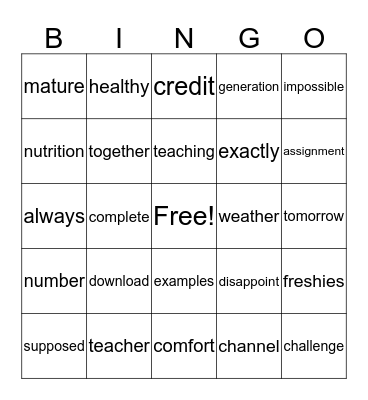 Untitled Bingo Card