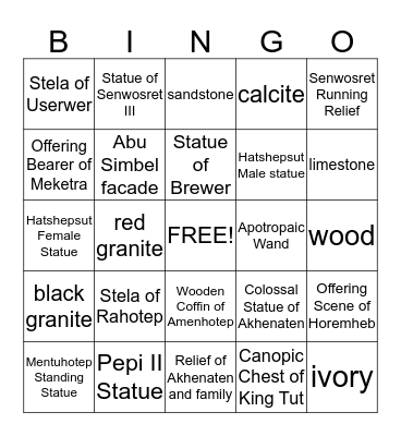 Egyptian Art and Archaeology Bingo Card