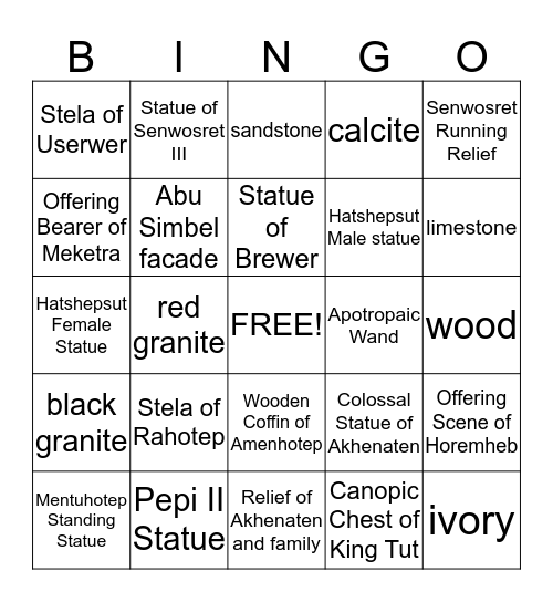 Egyptian Art and Archaeology Bingo Card