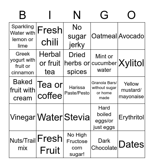 Stop eating lots of Sugar  Bingo Card