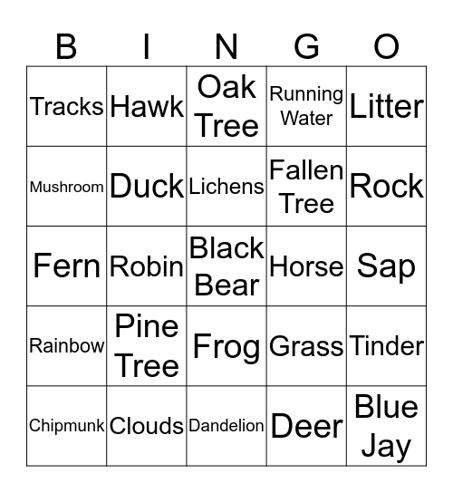 Nature Bingo Card