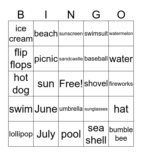 Summer Bingo Card