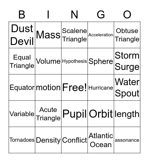 Web Words Bingo Card