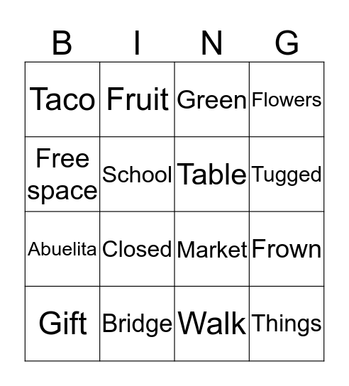 Book Vocabulary Bingo Card