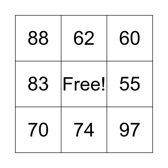 Numbers 50-100 (1) Bingo Card
