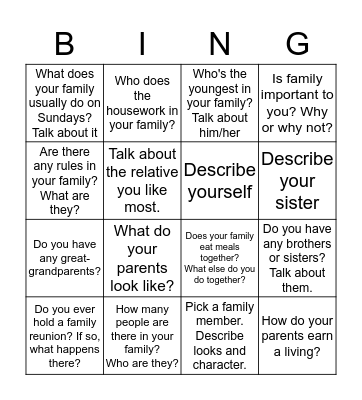 Talk about family Bingo Card
