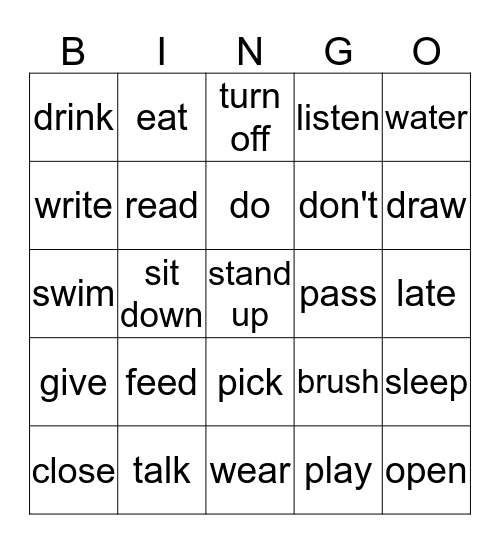 Imperatives Bingo Card