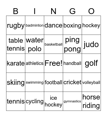 Sports Bingo Card