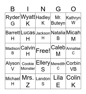 Family Group Bingo Card