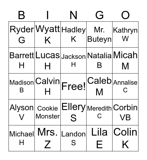 Family Group Bingo Card