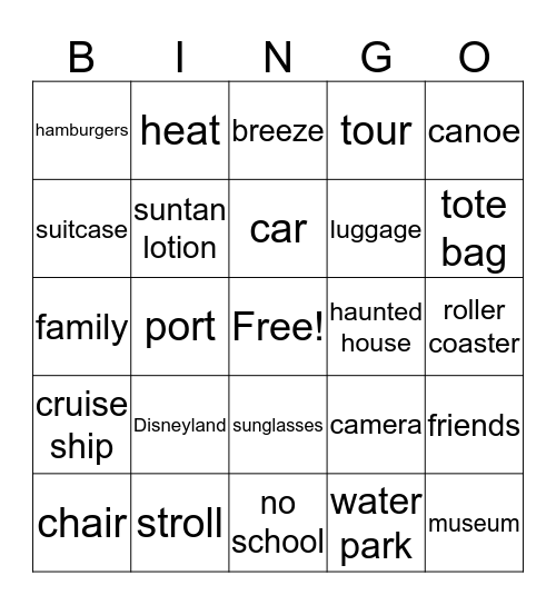 SUMMER FUN Bingo Card