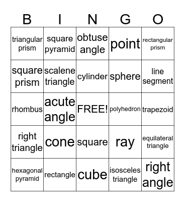 Geometry BINGO Card