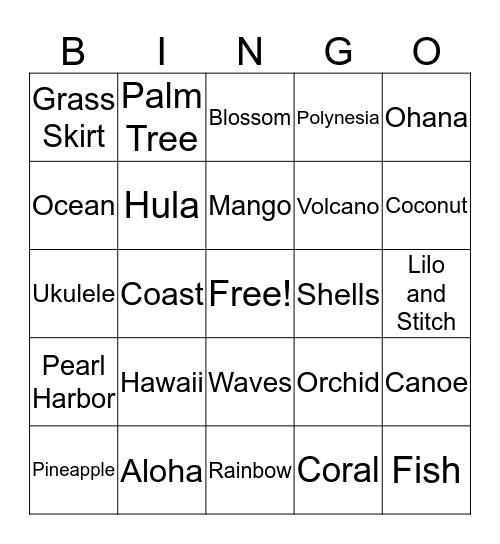 LUAU BINGO Card