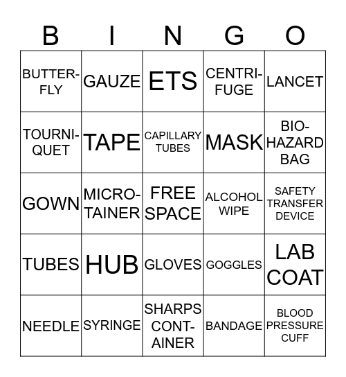 PHLEBOTOMY EQUIPMENT Bingo Card