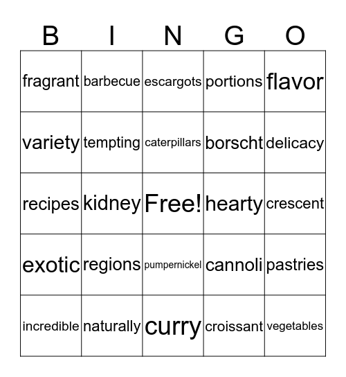 Food Around the World Bingo Card