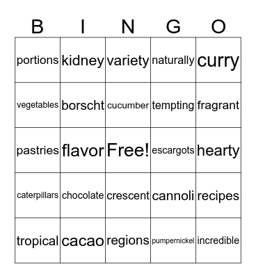 ** Foods Around the World ** Bingo Card