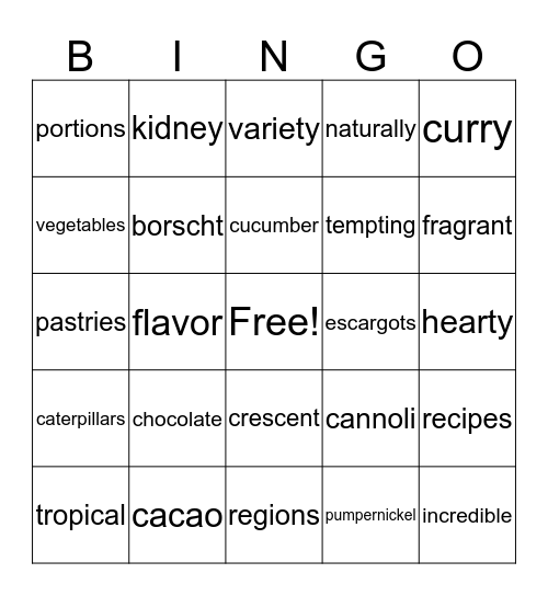 ** Foods Around the World ** Bingo Card