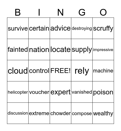 Word Bingo Card