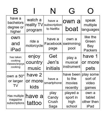 "I do that" Bingo Card