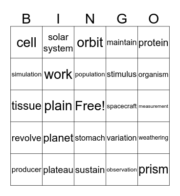 Science Again Bingo Card