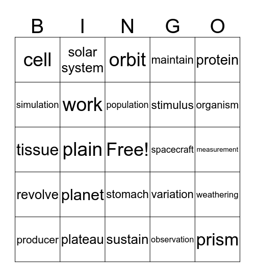 Science Again Bingo Card