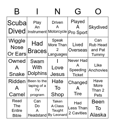 Have You Ever Bingo Card